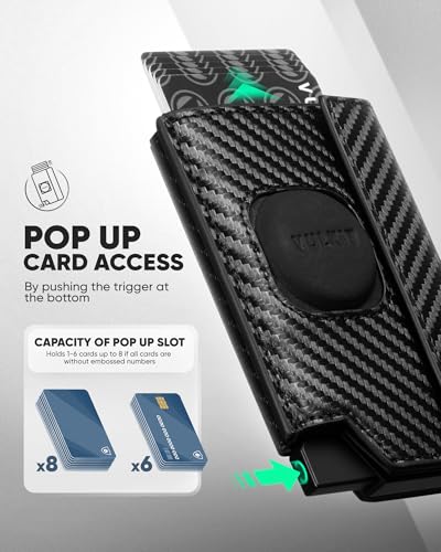 VULKIT Mens Wallet RFID Blocking with Airtag Cover, Pop-Up Credit Card Ejector, ID Window and Coin Pocket, Magnetic Closure, Gift Box Packed, Carbon Black2