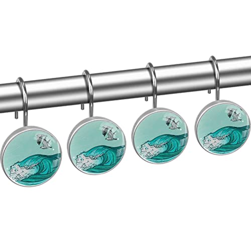Rideaux de douche impeccables avec nos 12 crochets en acier inoxydable vagues