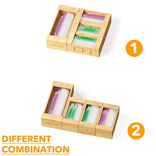 Spaceaid Bag Storage Organizer For Kitchen Drawer, Bamboo Organizer, Compatible With Gallon, Quart, Sandwich And Snack Variety Size Bag (4 Pack) #TOP4
