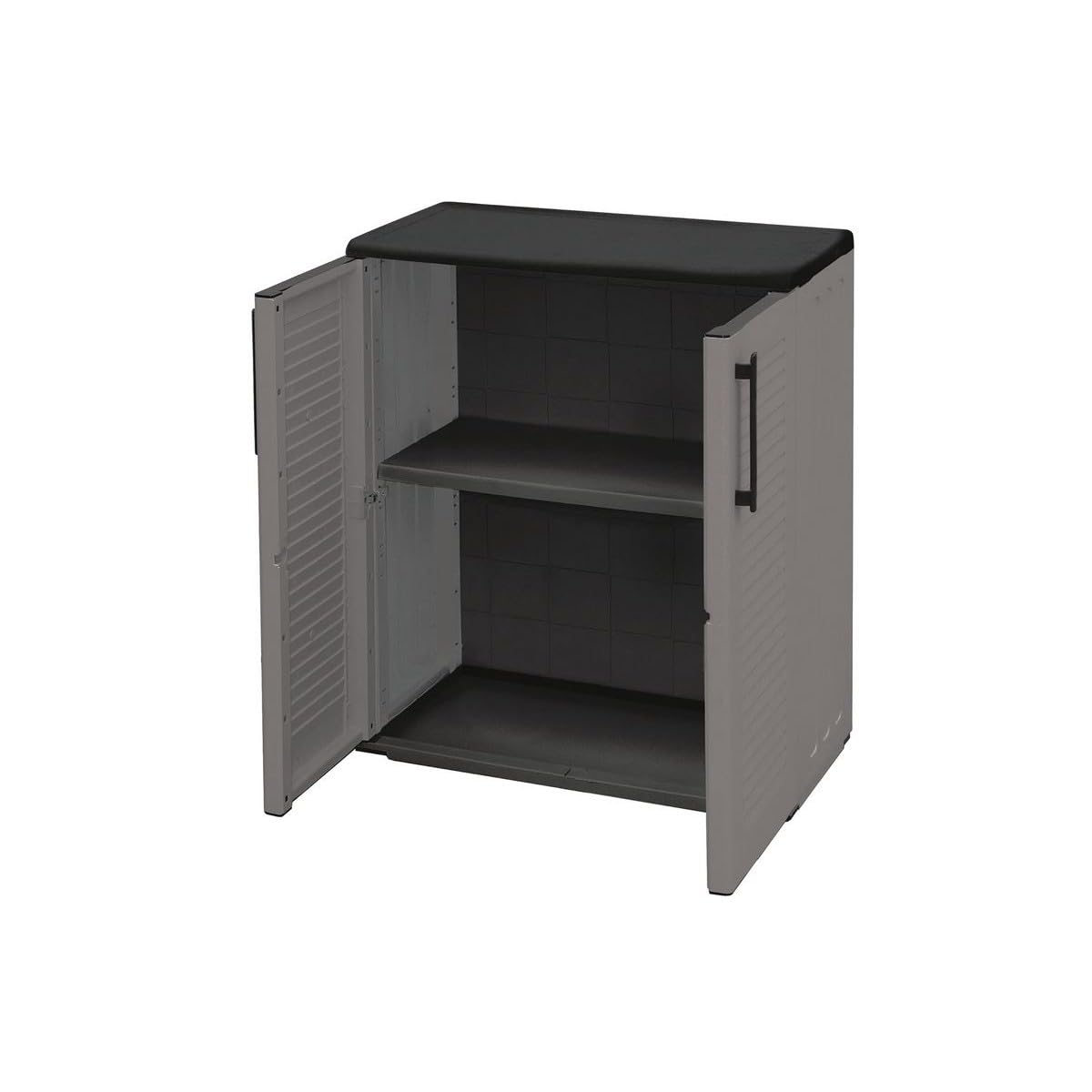 INTEC - Armoire Basse de Rangement 2 Portes Gris Anthracite 68x37x84 cm – Meuble Polypropylène Recyclé pour Garage, Jardin, Buanderie – Résistant Eau & UV