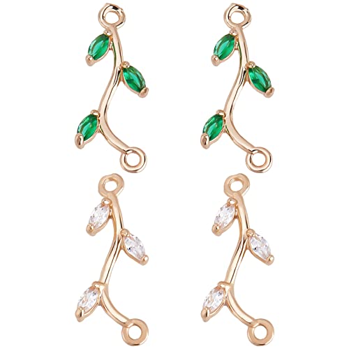 Beebeecraft 20Pcs/Box 2 Colors Leaf Connectors Charms Red&Green Cubic Zirconia Tree Branch Links with Double Loops for Bracelet Earring Necklace Jewellery Making