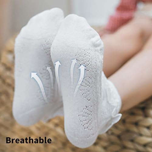 Meeshine 6 Pack Baby Girls Eyelet Lace Socks Frilly Ruffle Princess Dress Soft Cotton Socks for 1-8T Toddler Kids3