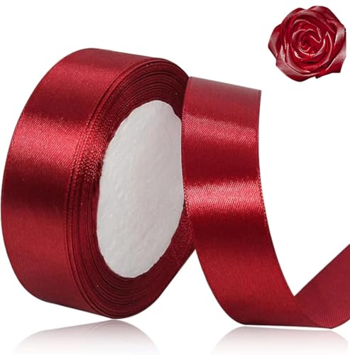 Burgundy Satin Ribbon - 1 inch x 25 Yards, Wine Red for Handicrafts, Weddings, Christmas, Hair Bows, Floral Bouquets, Anniversaries, Baby Showers & Gift Wrapping