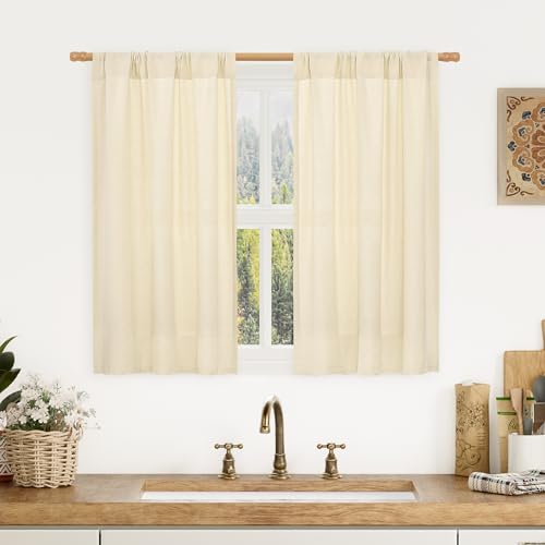 Image of LAMIT Light Filtering Small Window Linen Curtains 40 Inch Length 2 Panels