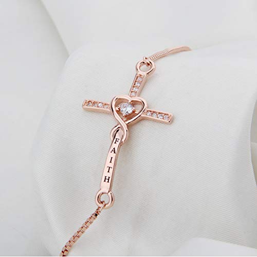 Wusuaned Faith Cross Adjustable Slider Bracelet Christian Bracelet Religious Jewelry Gift For Her (Faith Slider Rose Gold) #TOP3