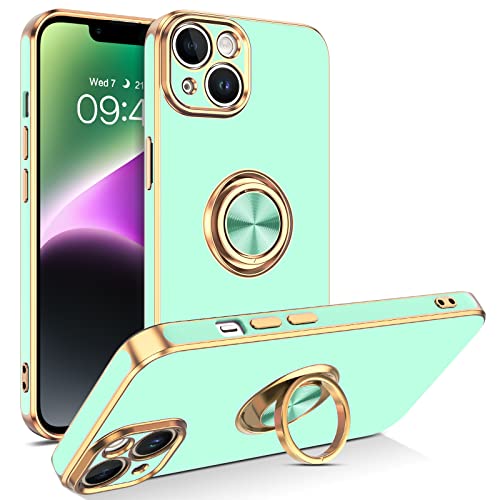 Everlab Case for iPhone 14 Pro, Marble Fashion Bumper Full Protection Shockproof Cover with Ring Holder (Mint Green)