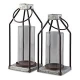 Signature Design by Ashley Diedrick Rustic Lantern, Set of 2, Indoor/Outdoor, Galvanized Metal, Antiqued Finish, Glass Shade, Holds 3 in. Pillar Candles (Not Included), 19" &17", Gray and Black