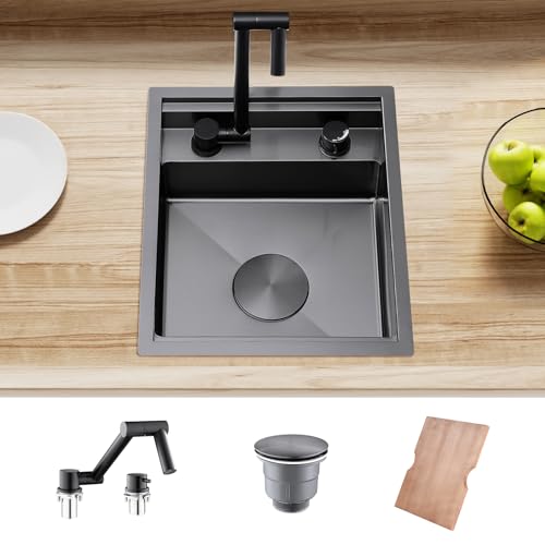POPFLY 15x18x7 Inch Undermount RV Kitchen Sink with Foldable Faucet