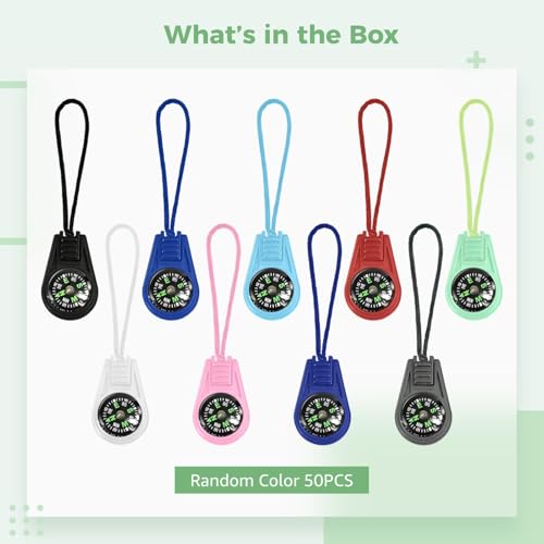 50 mini brújulas de colores con cuerda para camping miniatura 6