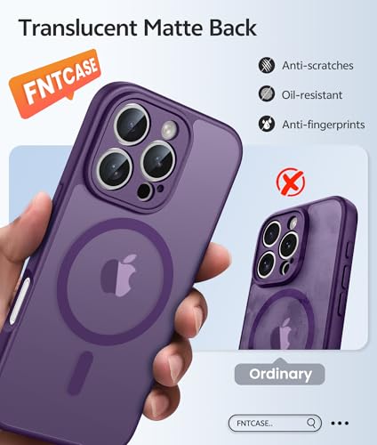 Image of FNTCASE for iPhone 16 Pro Max Case: [Compatible with Magsafe] Translucent Matte Cases with [Full Camera Protection] [Screen Protector] Military Grade Shockproof Protective Phone Cover - Purple