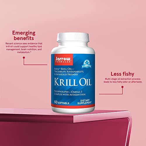 Jarrow Formulas Krill Oil - Phospholipid Omega-3 Complex With Astaxanthin - Dietary Supplement - Supports Brain Function, Metabolism & Heart Health - 60 Softgels - 30 Servings (Packaging May Vary) #TOP3