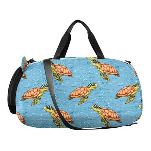 Turtle Bubble Blue Kids Travel Duffel Bag for Boys Girls Overnight Weekend Tote Bag with Shoes Compartment for Trip Beach Gym2