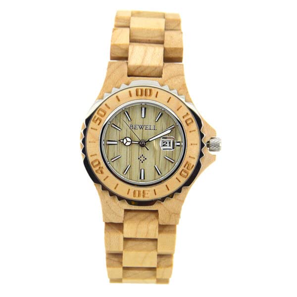 BEWELL Stainless Steel Bezel with Maple Wood for Women, Equipped with Japan Quartz Movement,ATM Water Resistant (B0B69B3D3R) Amazon Price History, Amazon Price Tracker