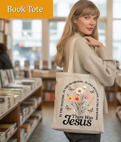 Image of Aesthetic Christian Gifts Tote Bag for Church, Religious Tote Bag for Bible Study, Medium Size with Inner Pocket