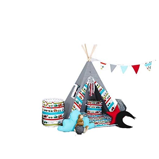 Golden Kids barn teepee tipi-set för barn leksak inomhus utomhus lektält tält 8 element där tipi-set indianertipi med fönster etc. (med tillbehör, bil)