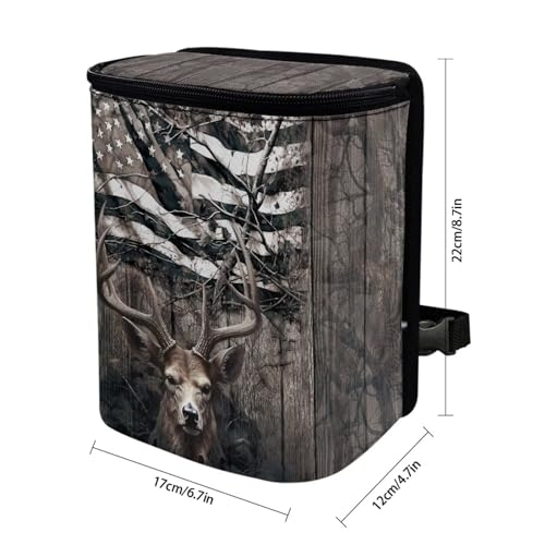 Image of Talayituse Deer American Flag Print Car Trash Can with Adjustable Straps, Foldable Car Trash Bag Bin Car Garbage Bag Multipurpose Storage Box for Vehicle Travel Camping Picnicing