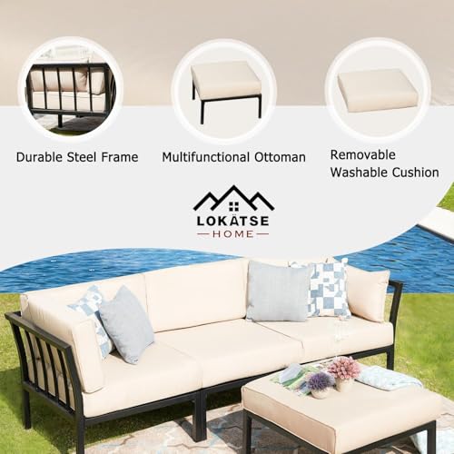 Image of LOKATSE Home 2 Piece Corner & Armless Sofa Outdoor Furniture Sectional Couch Set Patio Loveseat