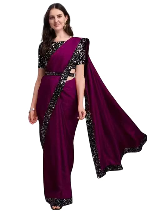 Pavitra Rani Lycra Saree for Women with Velvet Blouse | Solid Pattern Stretchable Fabric | Elegant Daily Wear Ethnic Saree-image-15