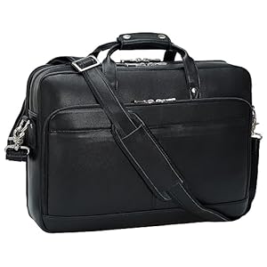 Masa Kawa Leather Briefcase for Men 17 Inch Laptop Crossbody Shoulder Messenger Office Bag Black Attache Case Handbag for Business Travel Work Lawyer Large