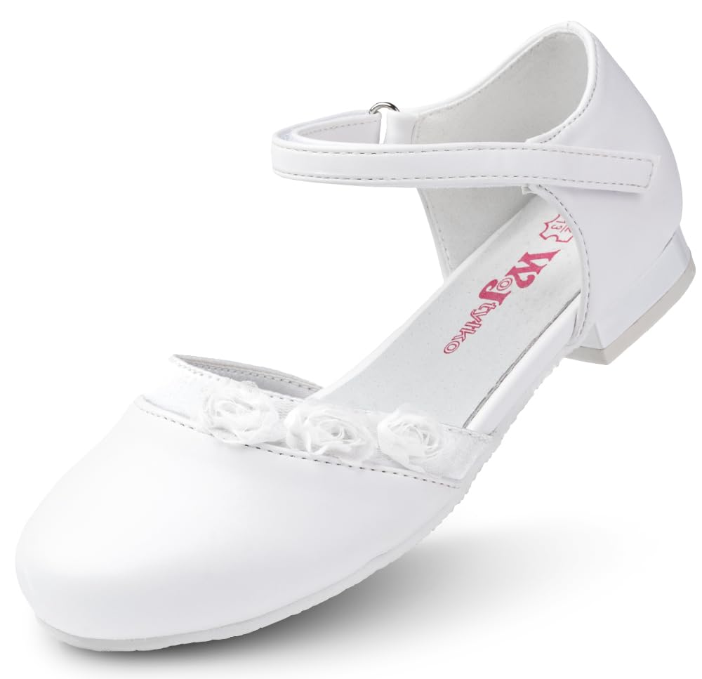 WK Mädchen Klettverschluss Halbschuhe mit Lederinnensohle | Kommunion | Elegant | Für eine kleine Prinzessin |