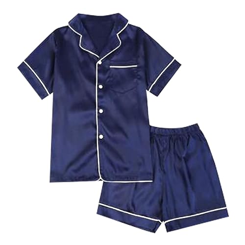 Toddler Kids 𝐏ajama Set 2PC Boys Girls Satin 𝐒𝐥eepwear | Silky Button-Down Shirts & Shorts, Summer 𝐏ajamas Outfits