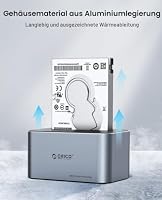 ORICO Aluminium Festplatten Dockingstation, 6Gbps USB 3.2 Gen 2 SSD/HDD Docking Station für SATA 2,5/ 3,5 Zoll bis zu 18 TB, mit 12V 2A Netzteil, Unterstützt USB A und USB C, Werkzeugfrei(6616C3) – Ansicht 4