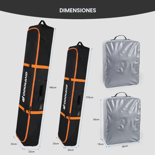 Miniatura 6 de Odoland Bolsa De Esquí Con Ruedas Bolsas Acolchadas Para Snowboard Y Botas De Esquí Con Ruedas Para Viajes En Avión, Tela Oxford 900d Impermeable, Apta A 2 Pares De Esquís De 170 190 Cm, Naranja