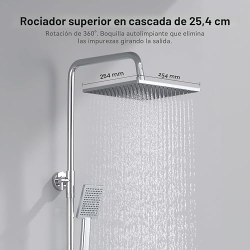 Miniatura 5 de Auralum Columna Ducha Sin Grifo Con Diversor De Latón, Rociador Ducha 25 25 Cm Cuadrado, Barra De Ducha Altura Regulable 74-109cm, Duchas De Baño Columna Compatible Con Orificios Existentes, Cromo