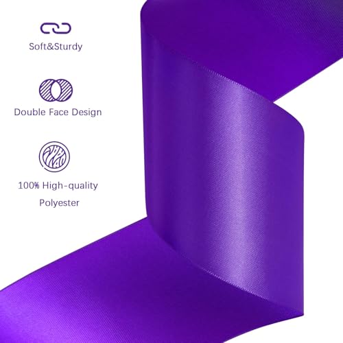 Image of Purple Satin Ribbon 3 inch X 15 Yards Polyester Ribbon for Gift Wrapping Very Suitable for Weddings Party Hair Bow Invitation Decorations and More