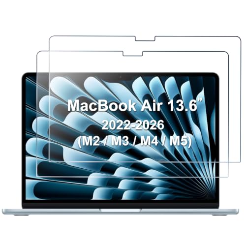 ProCase 2 Stück Displayschutzfolie für 13" MacBook Air 2026-2022 (M5/M4/M3/M2), 9H Gehärtetes Panzer Glas Schutzfolie für MacBook Air 13 Zoll, Screen Protector Folie Schutzglas