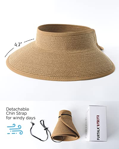 Furtalk Sun Visor Hats For Women Wide Brim Straw Roll-Up Ponytail Summer Beach Hat Uv Upf Packable Foldable Travel #TOP5