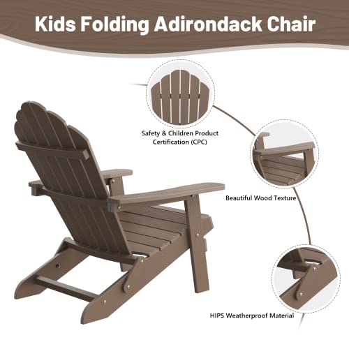 Cecarol Kids Folding Adirondack Chair, Child-Friendly Polystyrene Patio Chair, Beautiful Wood-Texture Weather Resistant And Durable Toddler Outdoor Chair For Garden, Lawn, Indoor, Coffee-Tfc6 #TOP5