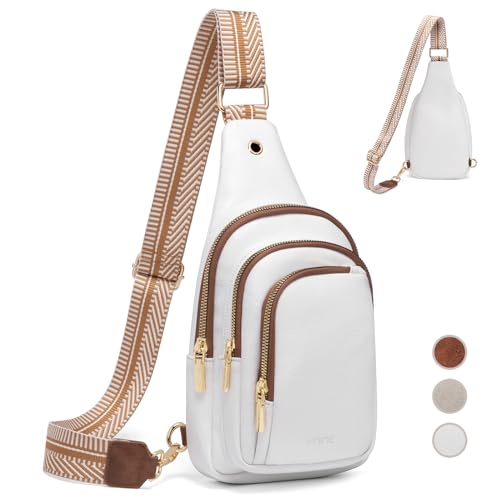 Sling Bag for Women Crossbody Purse Small Sling Backpack Leather Cross body Bags Trendy Fanny Packs Chest Bag with Adjustable Guitar Strap (White)
