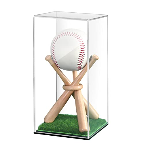 Acryl Baseball Halter Acryl Box mit Gras Pad Baseball Vitrine und Holz Baseball Ständer Klar Vitrine Autogramm Ball Protector Cover