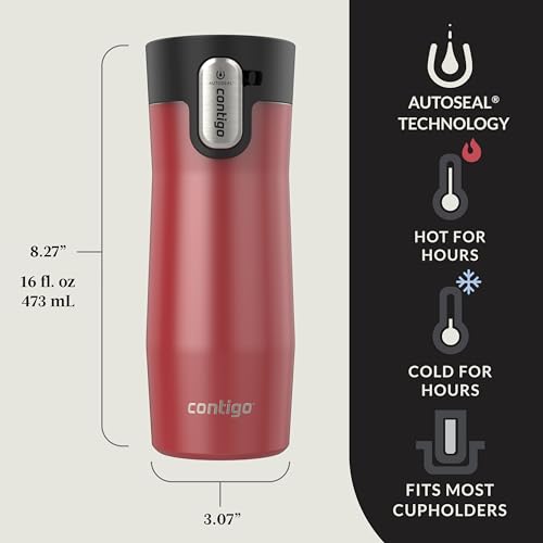 Image of Contigo AUTOSEAL West Loop Vacuum-Insulated Stainless Steel Travel Mug with Easy-Clean Lid 16 oz 2-Pack Goji Berry Frosted Pearl Salt Frosted Pearl
