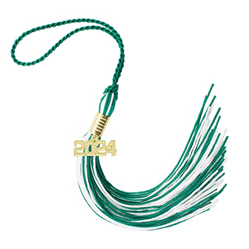 Tassel Depot 2024 Dark Green/White Graduation Tassel - Every School Color Available - Made in USA