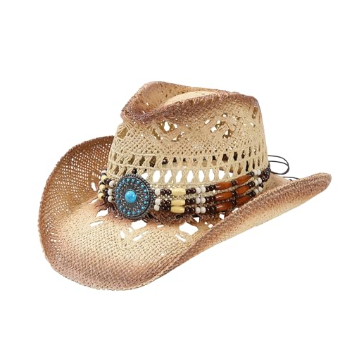 WOOH Wide Brim Straw Cowboy Hat for Women and Men,