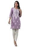 Janasya Indian Women's Cotton Lavender Embroidered Casual Wear Short Kurta for Women