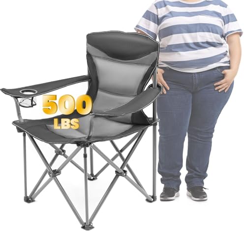 WILDROOTS Heavy Duty Fully Padded Camping Chair, Oversize Padded Arm Rest High Back Rest Folding...