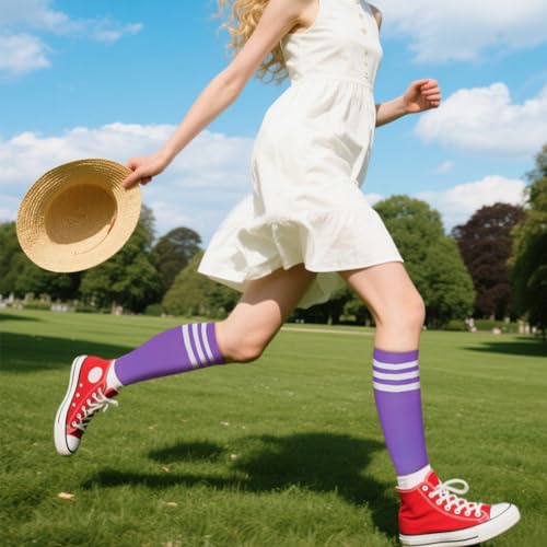 Image of DRESHOW 3 Pairs Cotton Knee High Socks for Women Solid Knit Knee Long Stocking Leg Warmer All Season Gift