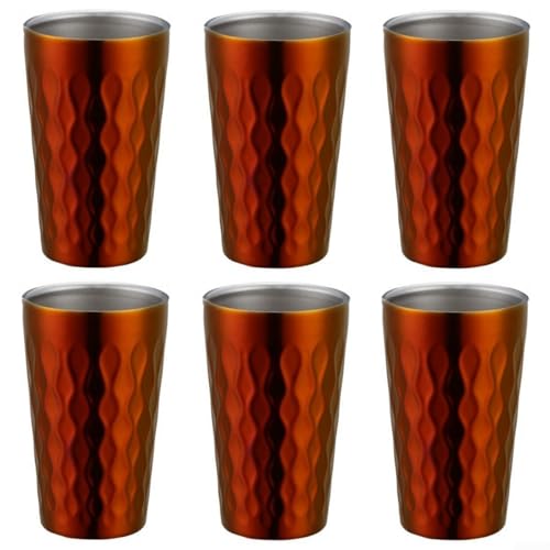 330ML Stainless Steel Drinking Mugs, Set of 6 Double Wall Insulated Water Cups, Stackable Coffee Mugs for Camping, Picnics, Outdoor Events, Dishwasher Safe(Red)