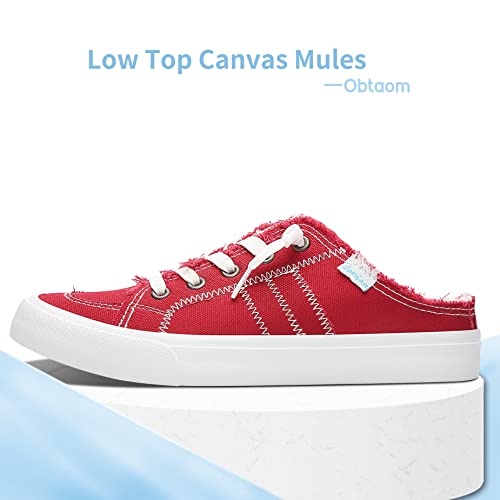 Obtaom Women Canvas Mules Memory Foam Clipper Fashion Sneakers Comfortable Slip-On Mule Backless Shoe（Red Canvas Us9） #TOP2