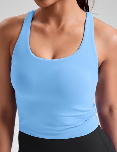 Image of HeyNuts Longline Zeal Bras Medium Impact Wirefree Sports Bras Workout Crop Tank Tops with Removable Pads, A-D Cups