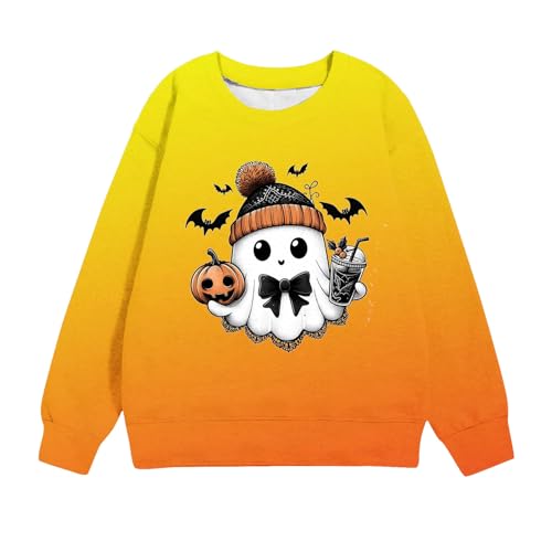 Toddler Girls Cotton Halloween Sweatshirts Crewneck Long Sleeve Gradient Ghost Graphic Pullover Tops 1-12 Years3