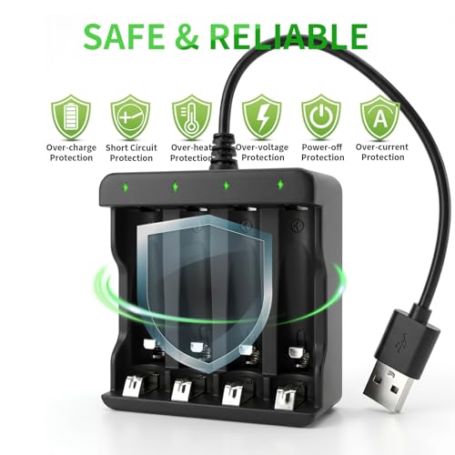 Image of BEVIGOR 4 Bay AA AAA Battery Charger, USB High Speed Independent Slot Charger for NiMH NiCD Rechargeable Batteries, Home Travel Safety Charger with Overheat Protection