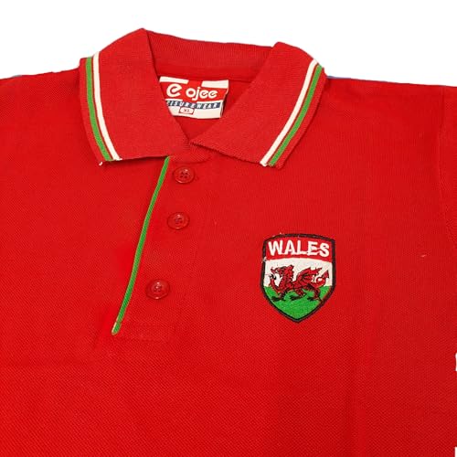 Image of New Model UK Football Wales Unisex Kids Half Sleeve Polo T-Shirt | Embroidered Logo | (3Y to 13Y) (Age 9 Years to 10 Years)