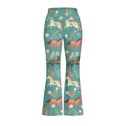 Image of Girls Leggings Floral Print High-Waisted Flared Pants 5-14 Years