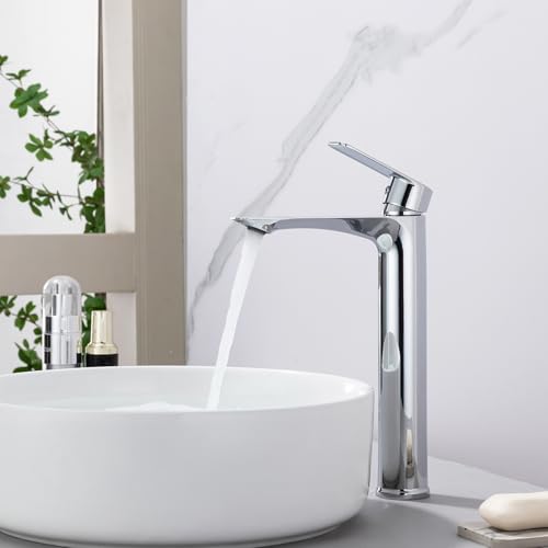 HOMELODY Mitigeur De Lavabo Haut Chromé 250 MM – Robinet Sans Plomb Monocommande Pour Vasque À Poser – Robinetterie Salle De Bain Moderne Pour Lavabo Et Vasque