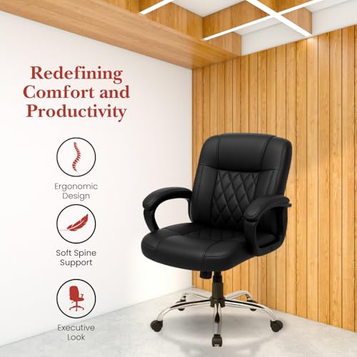Image of activa Ergonomic Office Chair with Premium Leatherette & Padded Seat | Adjustable Height | Desk Chair for Work /Study | Chairs for Workstations (Galaxy, Jet Black)