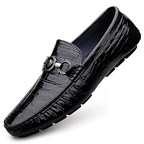 Mens Loafers Shoe Round Toe Faux Crocodile Embossed Leather Lightweight Flat Heel Anti-Slip Fashion Slip-on